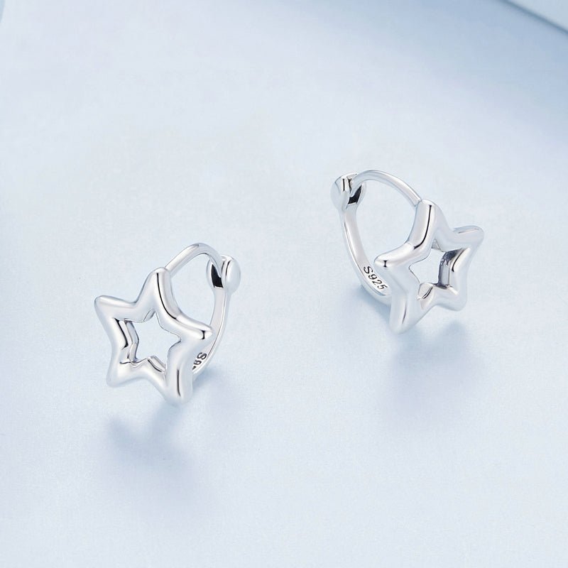 Silver Earrings Simple Hollow Stars Hoop Earrings For Sale - sursenso Earring