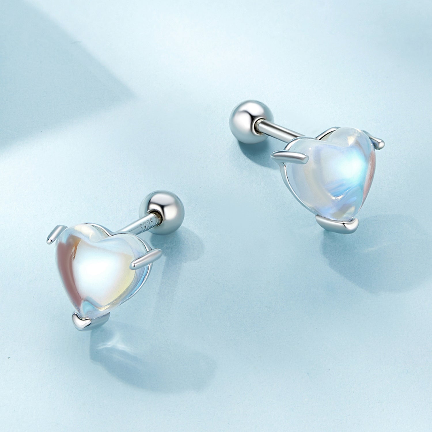 Silver Earrings Simple Love Moonstone Stud Earrings For Sale - sursenso Earring