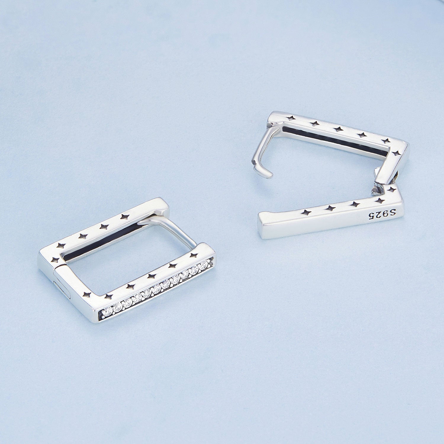 Silver Earrings Simple Square CZ Hoop Earrings For Sale - sursenso Earring