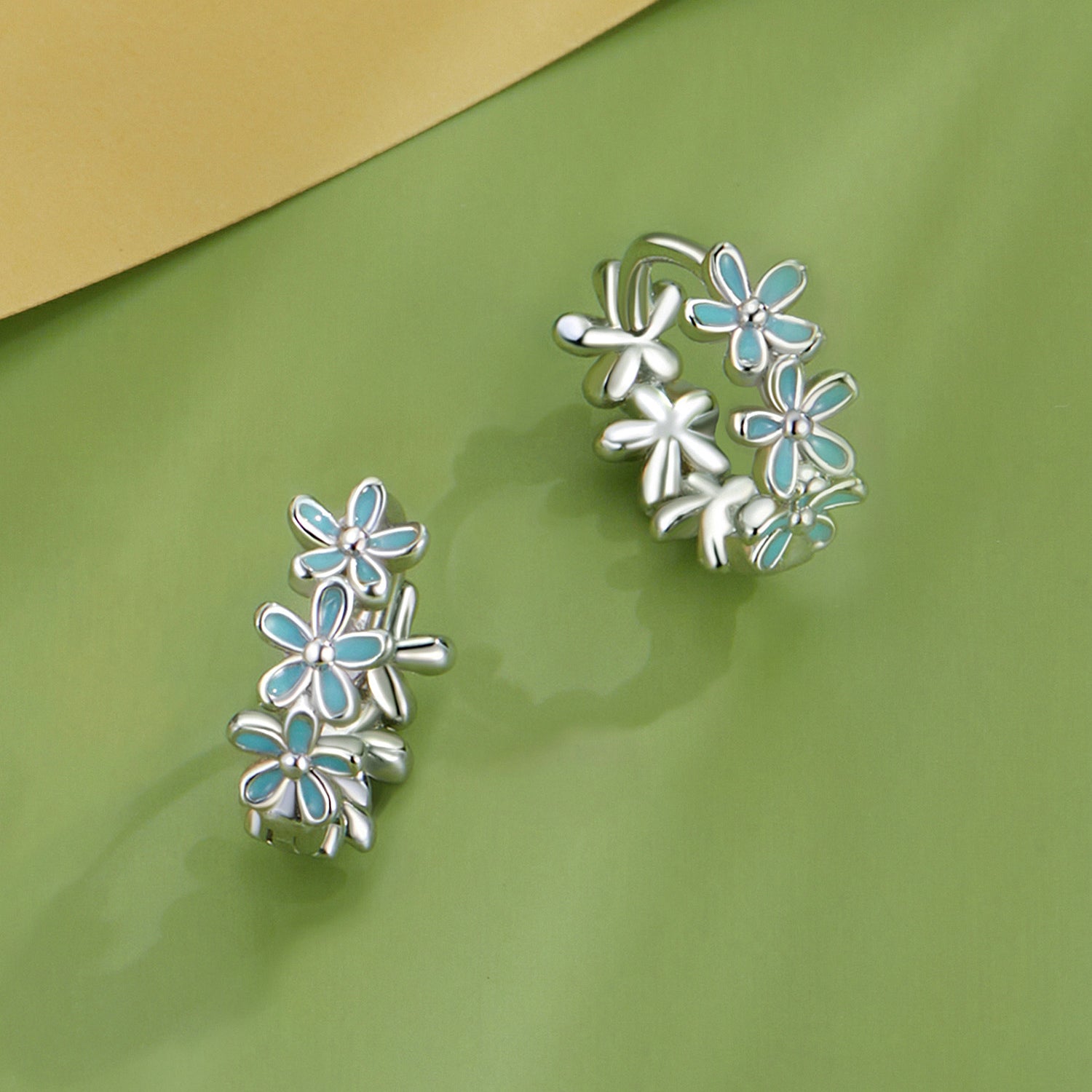 Silver Earrings Small Blue Flower Hoop Earrings For Sale - sursenso Earring