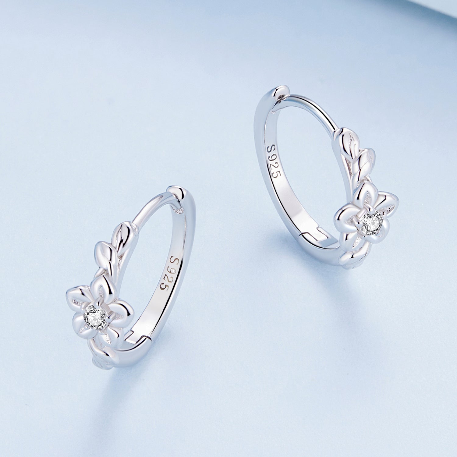 Silver Earrings Small Vine CZ Hoop Earrings For Sale - sursenso Earring
