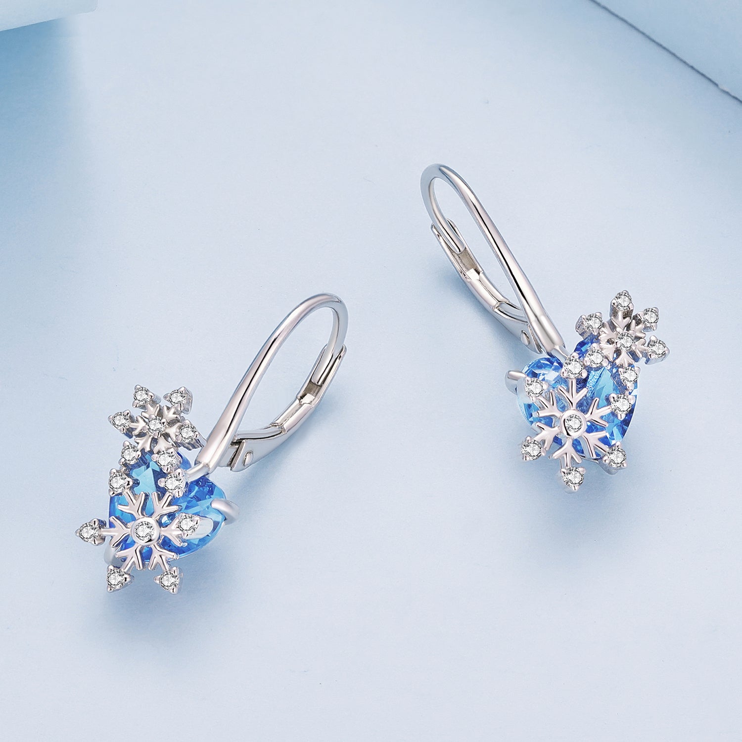 Silver Earrings Snowflake Blue Heart CZ Hoop Earrings For Sale - sursenso Earring