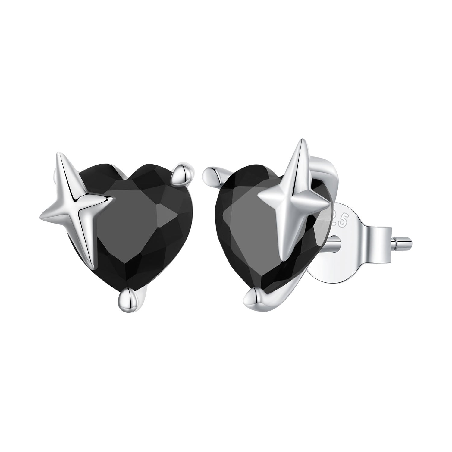 Silver Earrings Sparkling Black Heart CZ Stud Earrings For Sale - sursenso Earring