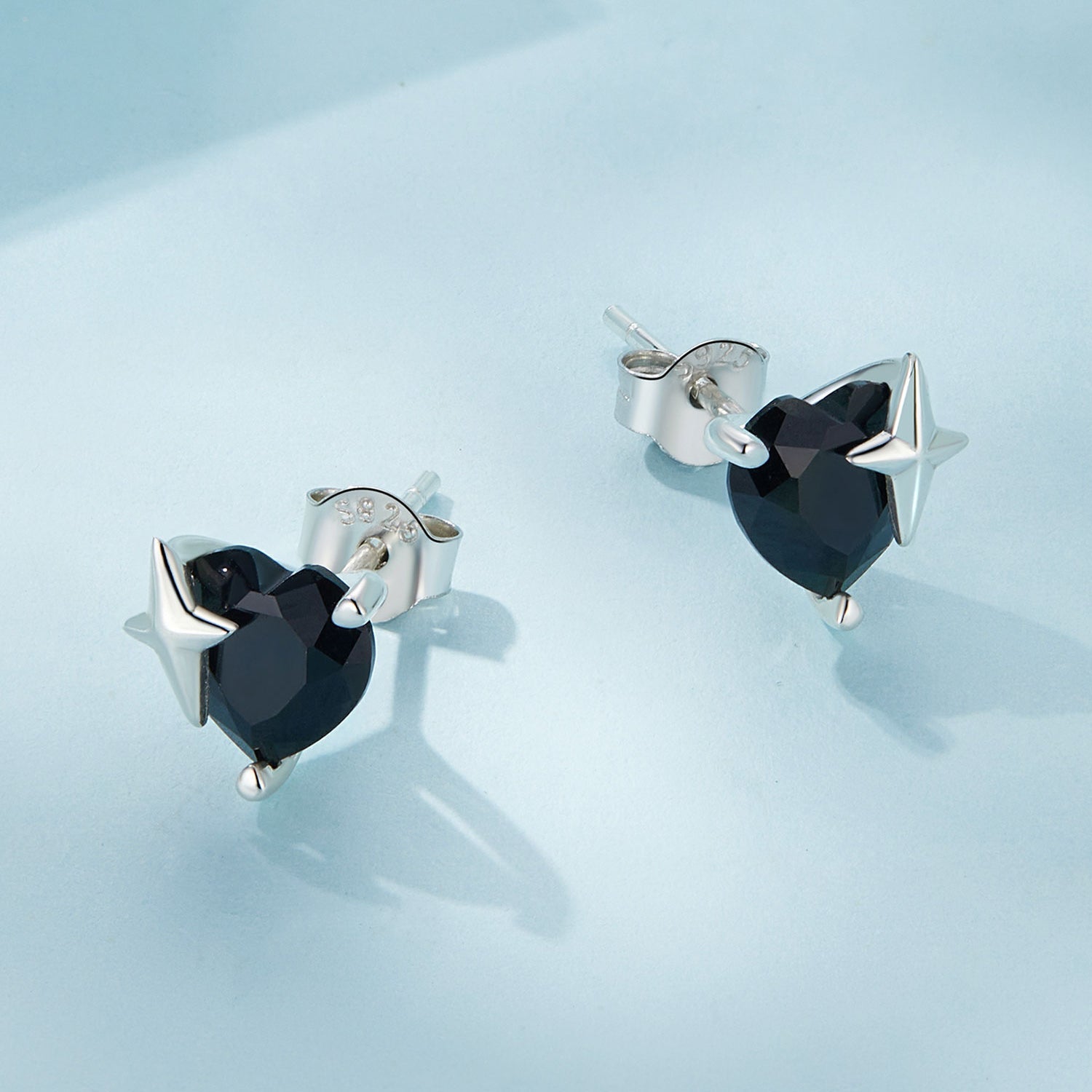 Silver Earrings Sparkling Black Heart CZ Stud Earrings For Sale - sursenso Earring