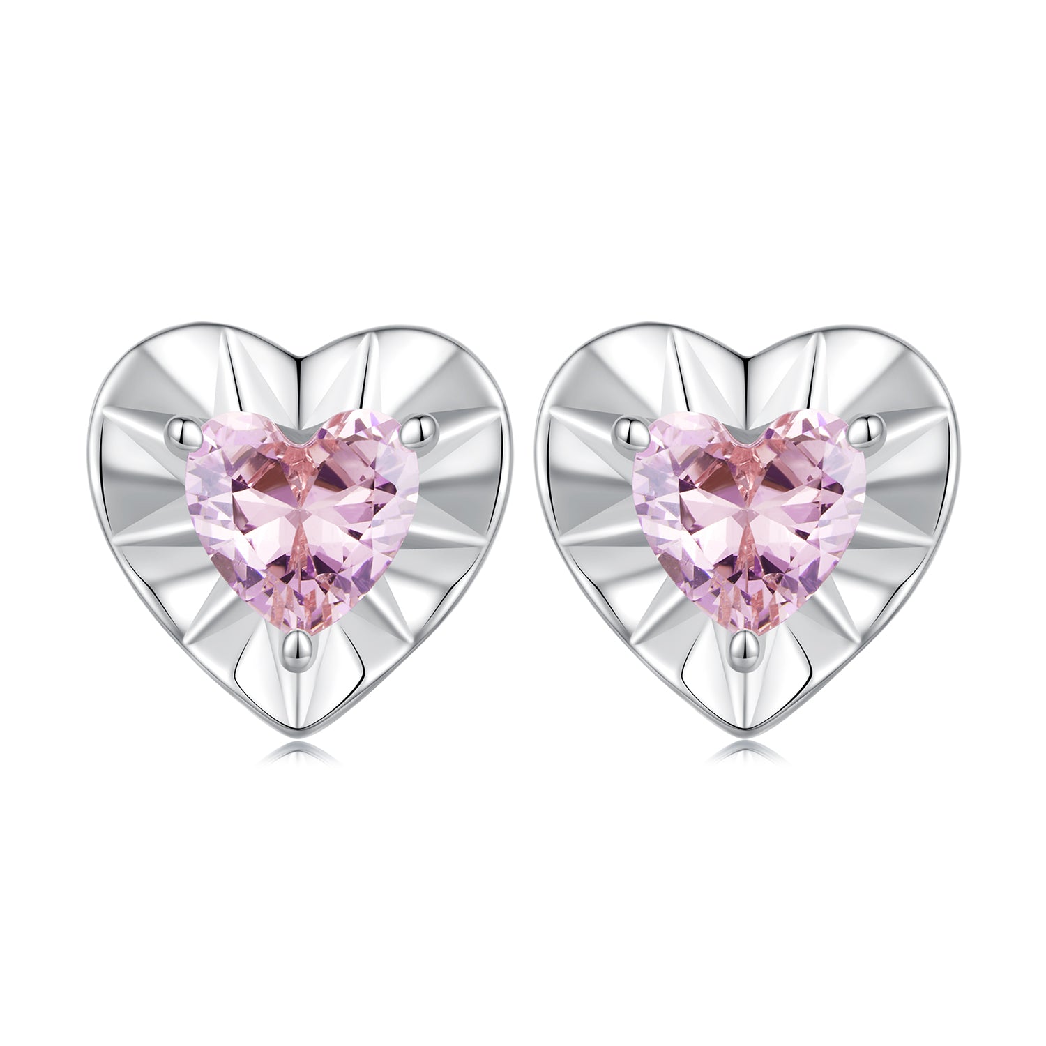 Silver Earrings Sparkly Heart Pink CZ Stud Earrings For Sale - sursenso Earring