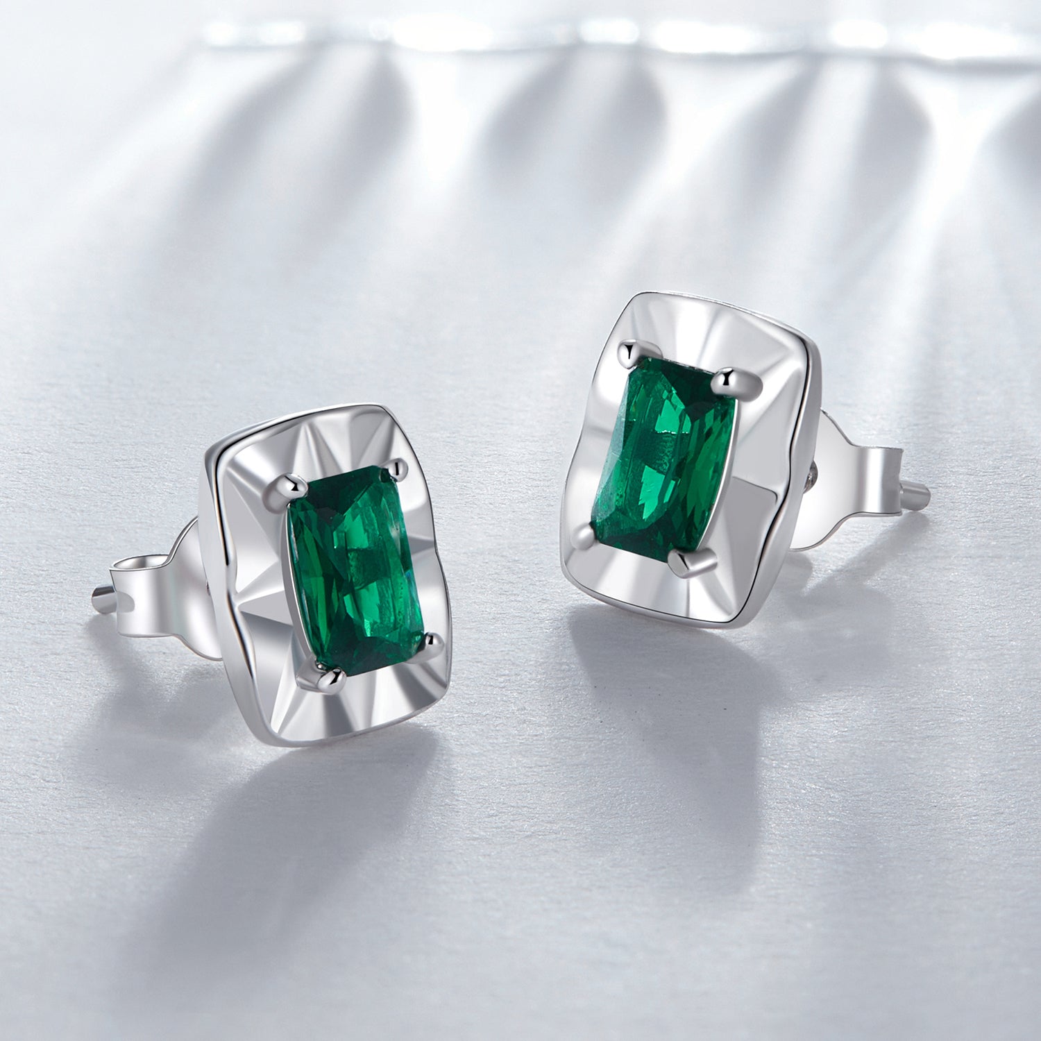 Silver Earrings Sparkly Square Green CZ Stud Earrings For Sale - sursenso Earring