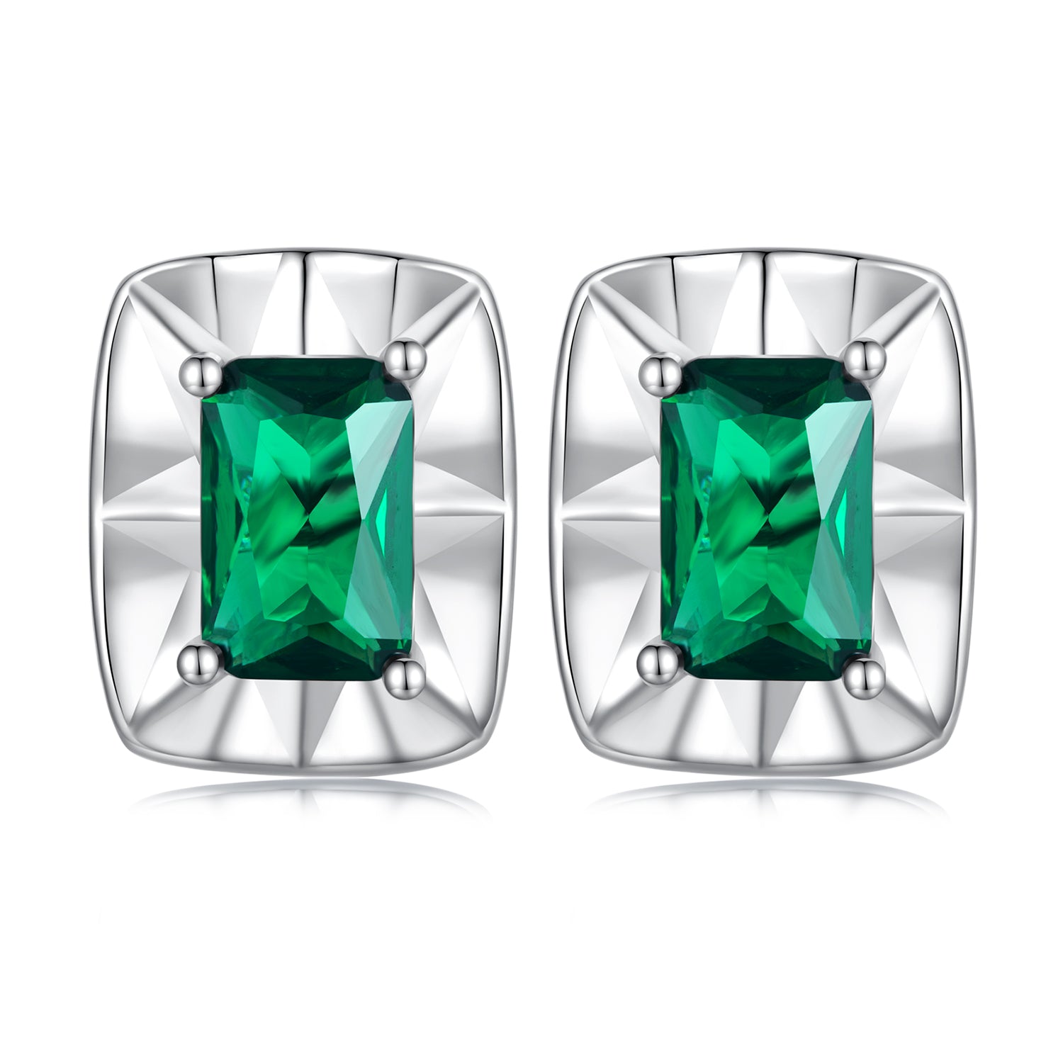 Silver Earrings Sparkly Square Green CZ Stud Earrings For Sale - sursenso Earring