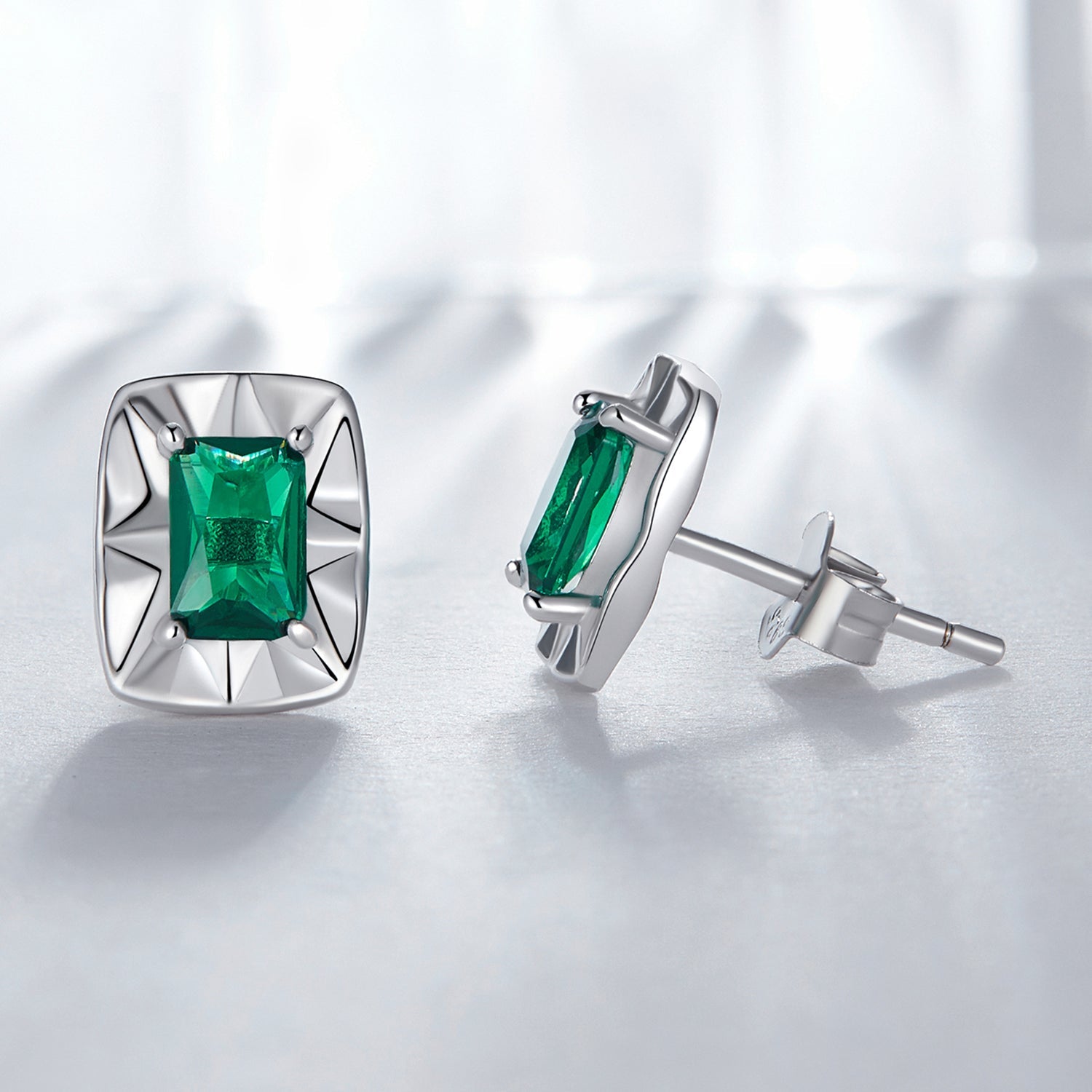 Silver Earrings Sparkly Square Green CZ Stud Earrings For Sale - sursenso Earring