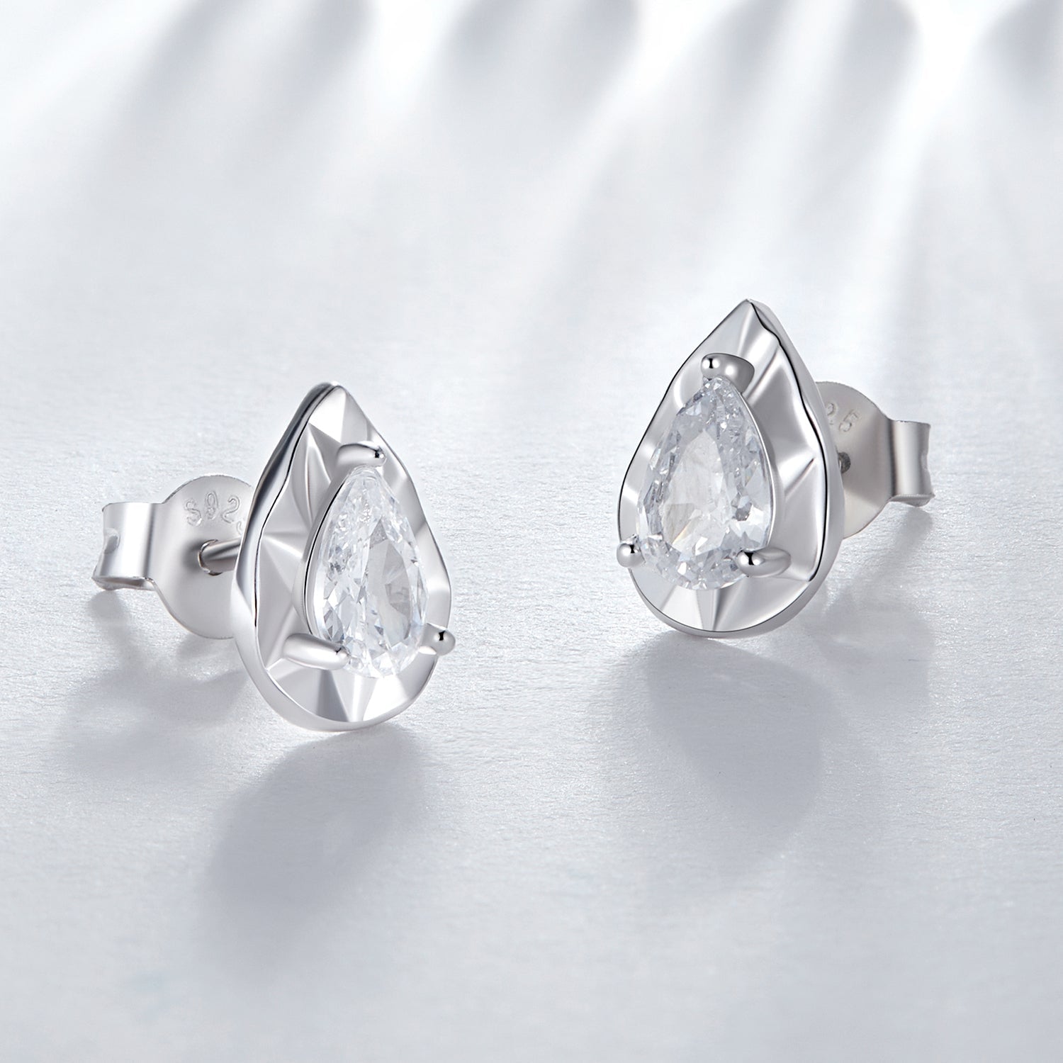 Silver Earrings Sparkly Water Drop CZ Stud Earrings For Sale - sursenso Earring
