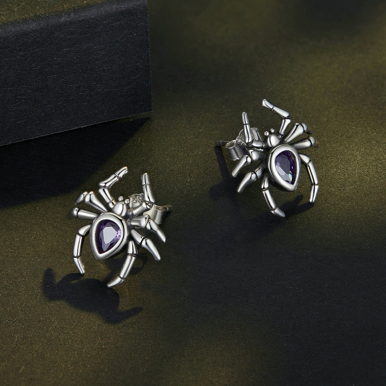 Silver Earrings Spider Purple CZ Stud Earrings For Sale - sursenso Earring