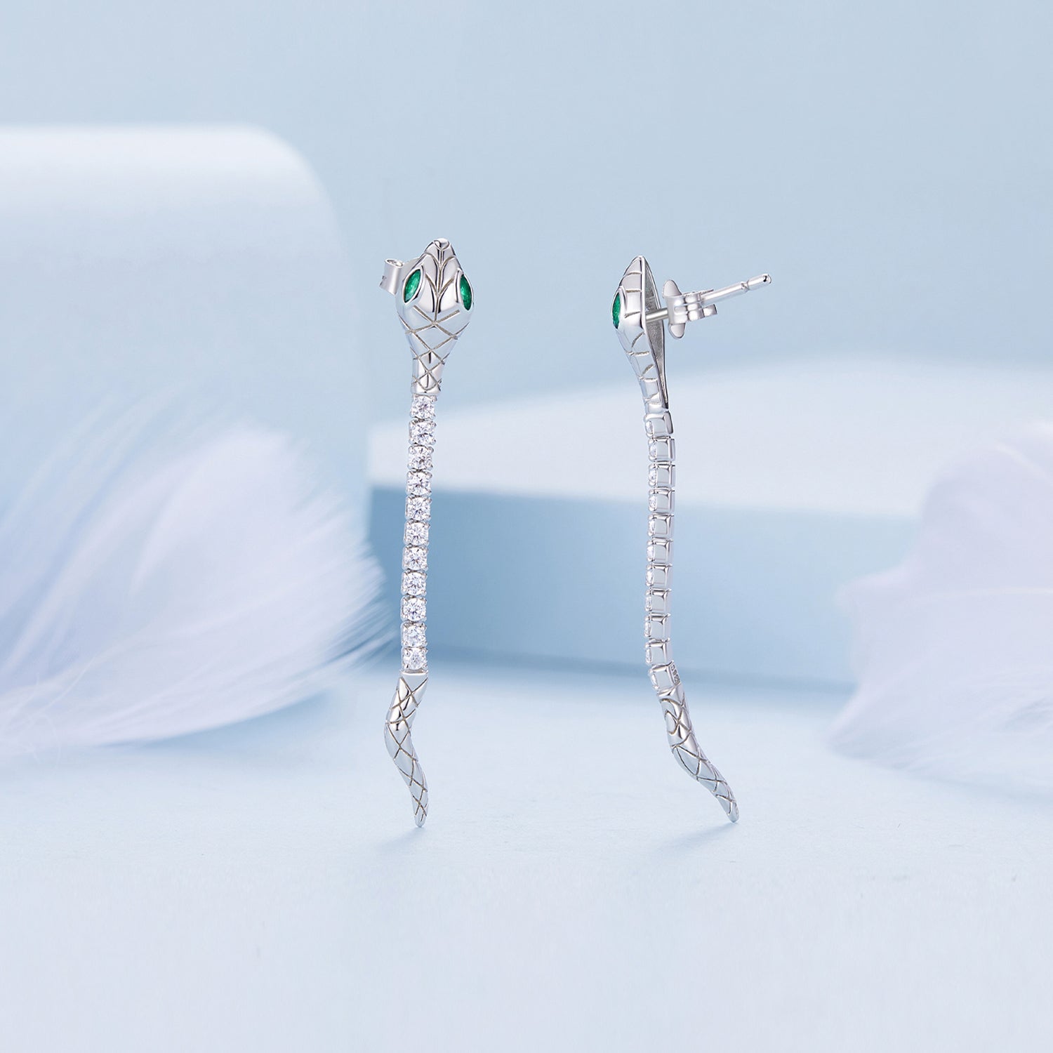 Silver Earrings Spiritual Snake CZ Stud Earrings For Sale - sursenso Earring
