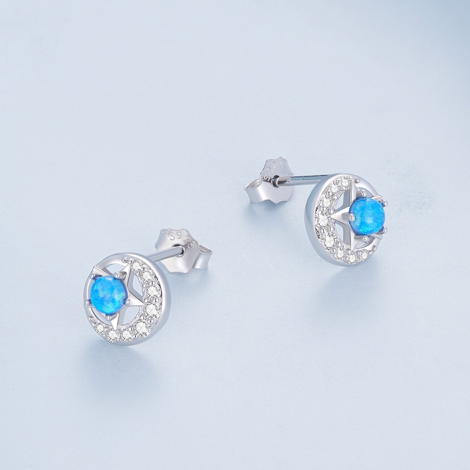 Silver Earrings Star and Moon Opal CZ Stud Earrings For Sale - sursenso Earring