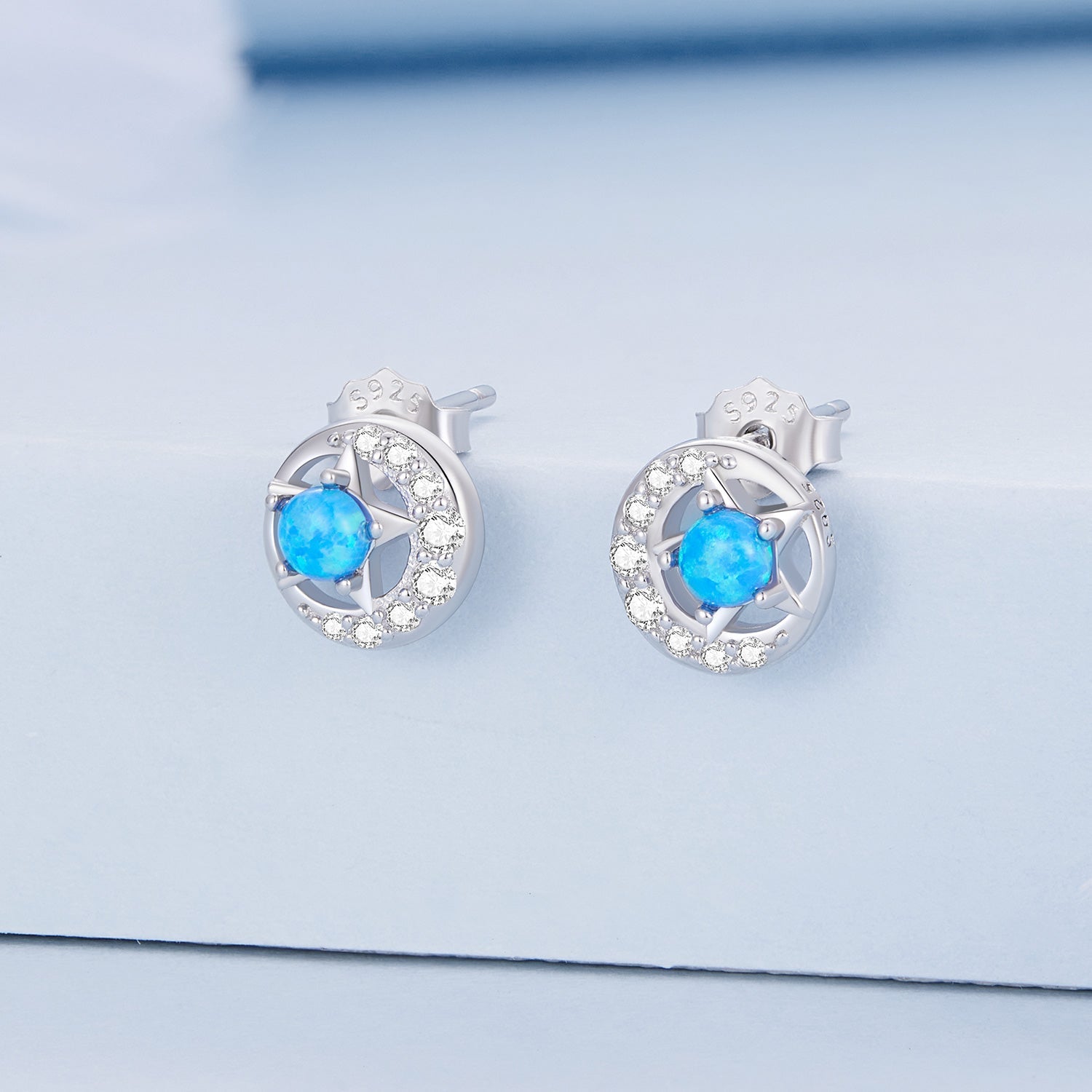 Silver Earrings Star and Moon Opal CZ Stud Earrings For Sale - sursenso Earring