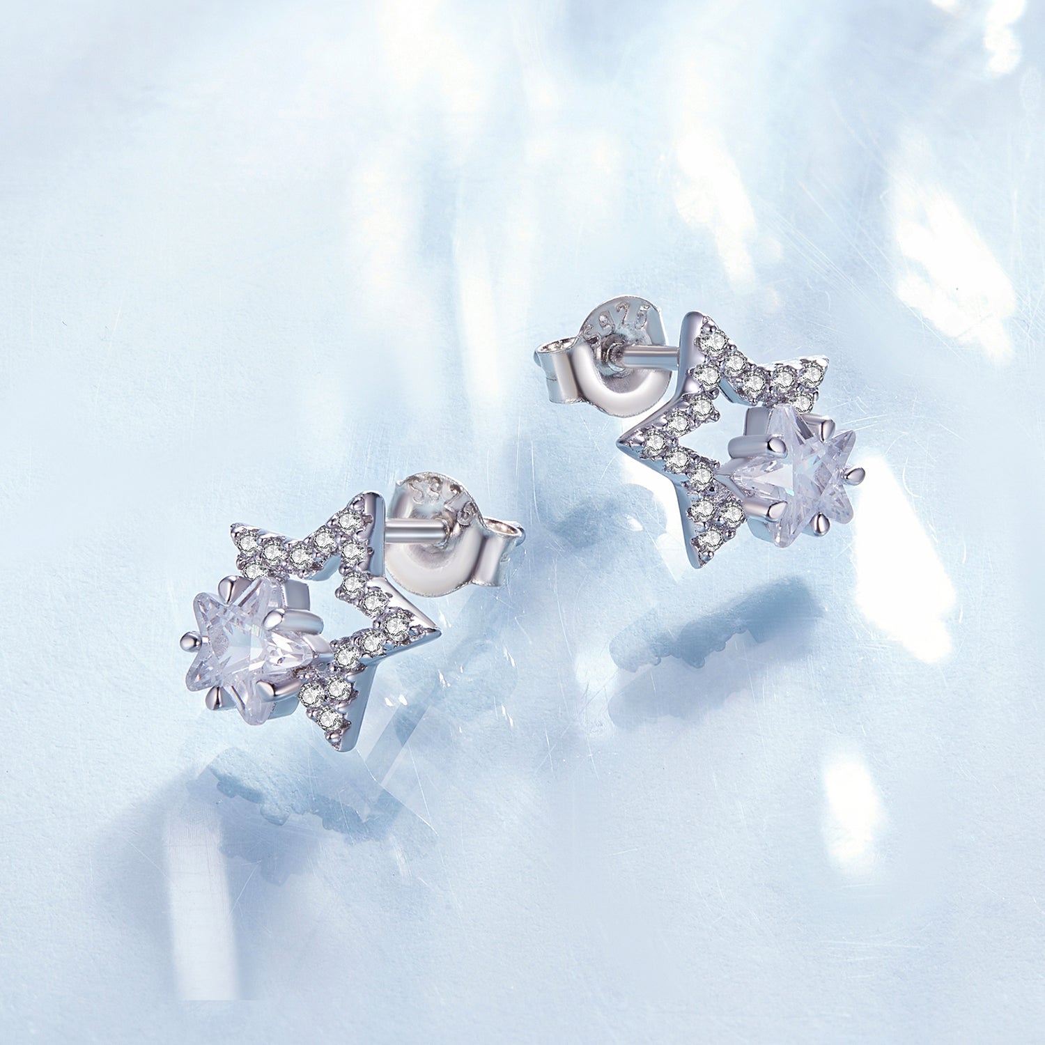 Silver Earrings Star Within Star CZ Stud Earrings For Sale - sursenso Earring