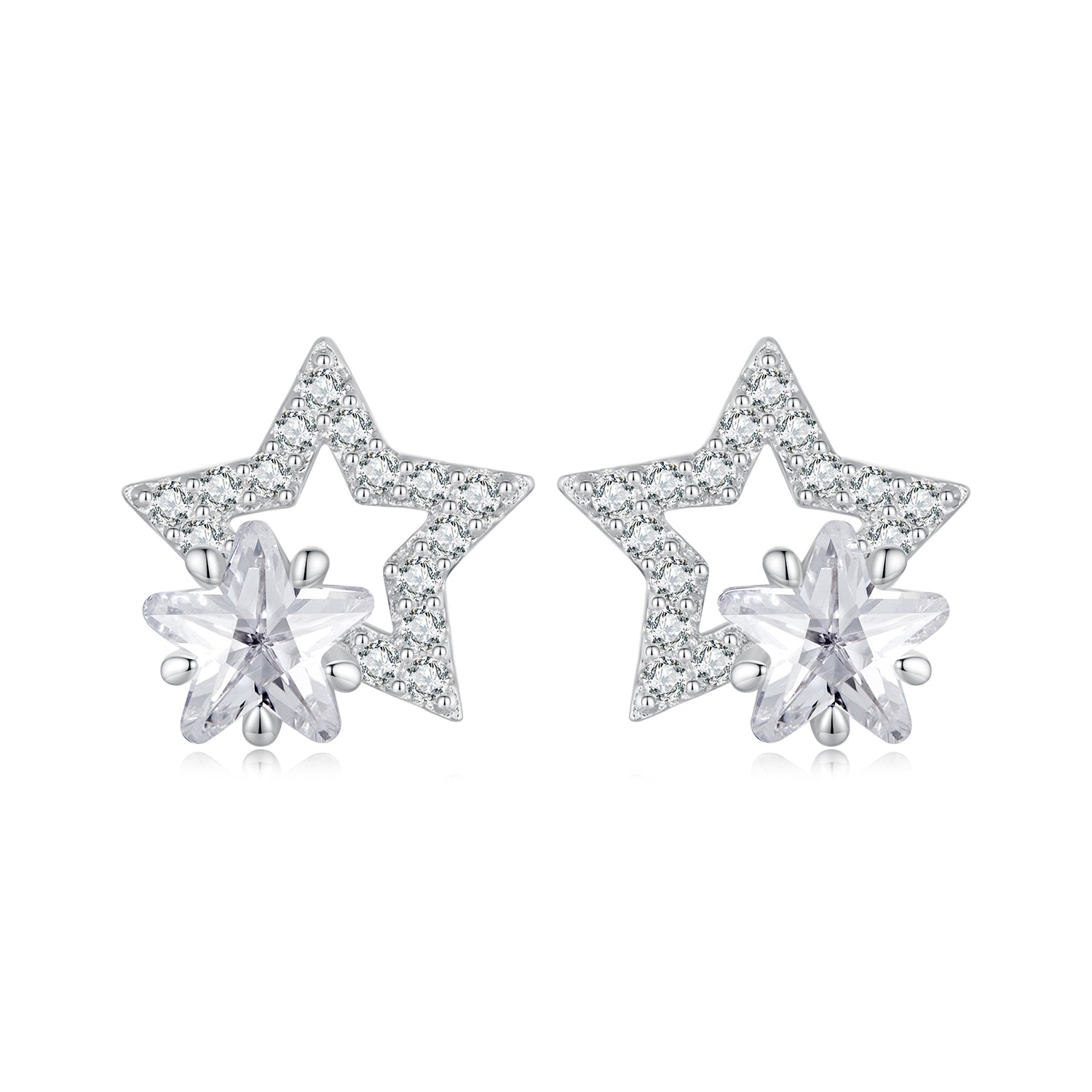 Silver Earrings Star Within Star CZ Stud Earrings For Sale - sursenso Earring