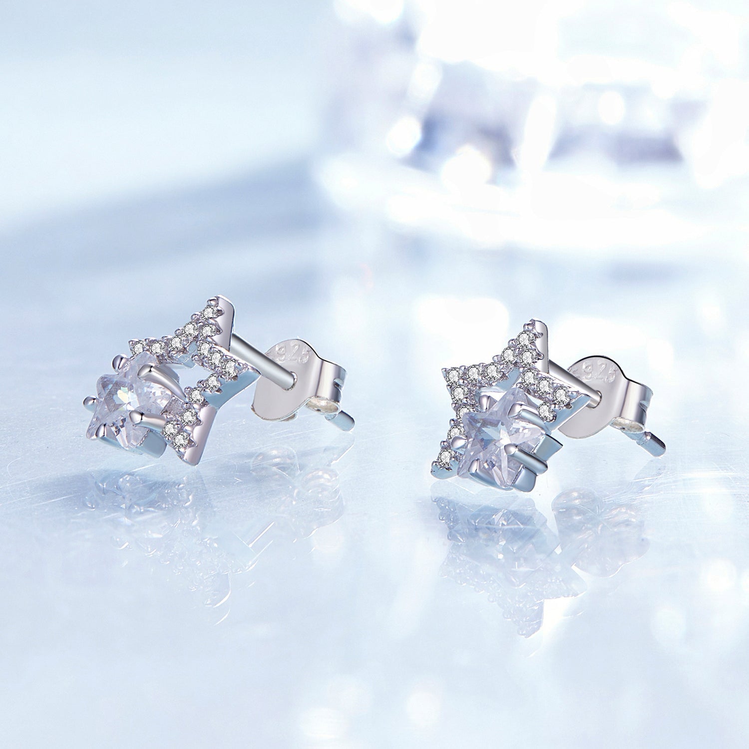Silver Earrings Star Within Star CZ Stud Earrings For Sale - sursenso Earring