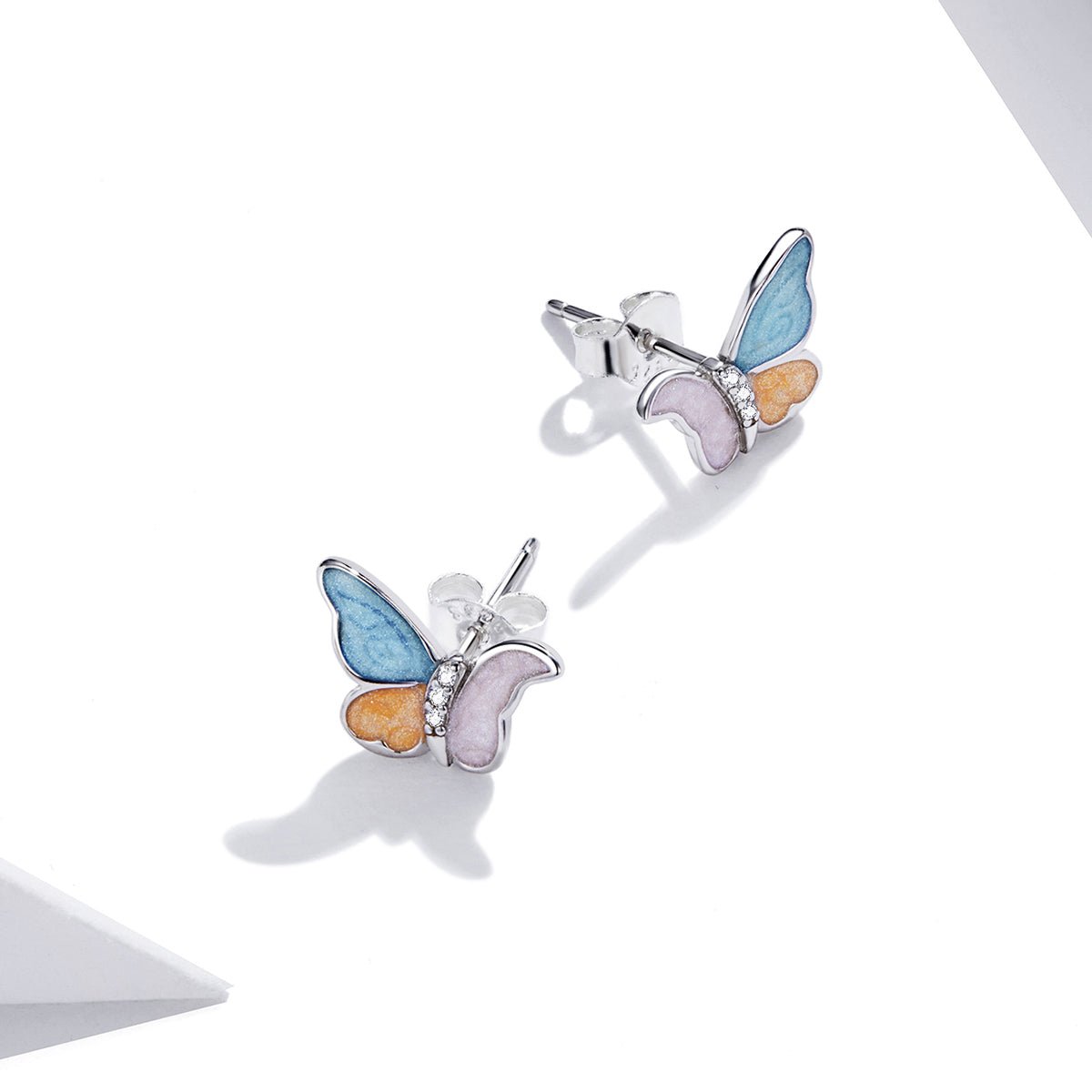 Silver Earrings Three Colors Enamel Butterfly CZ Stud Earrings For Sale - sursenso Earring