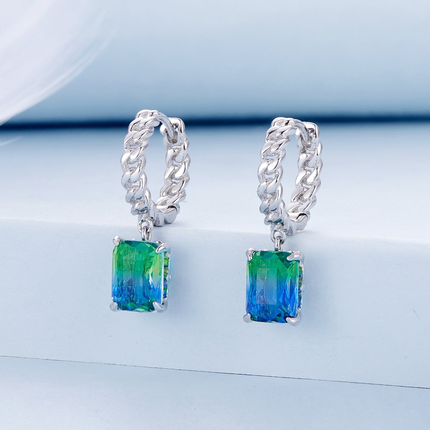 Silver Earrings Tourmaline Hoop Earrings For Sale - sursenso Earring