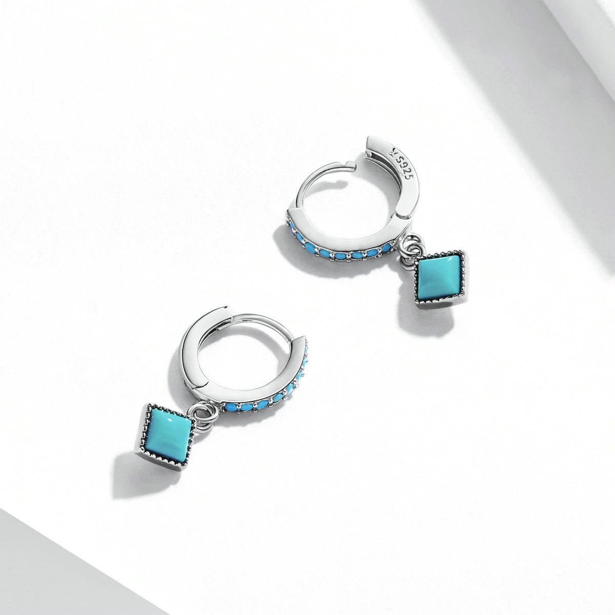 Silver Earrings Turquoise Pendant Drop Hoop Earrings For Sale - sursenso Earring