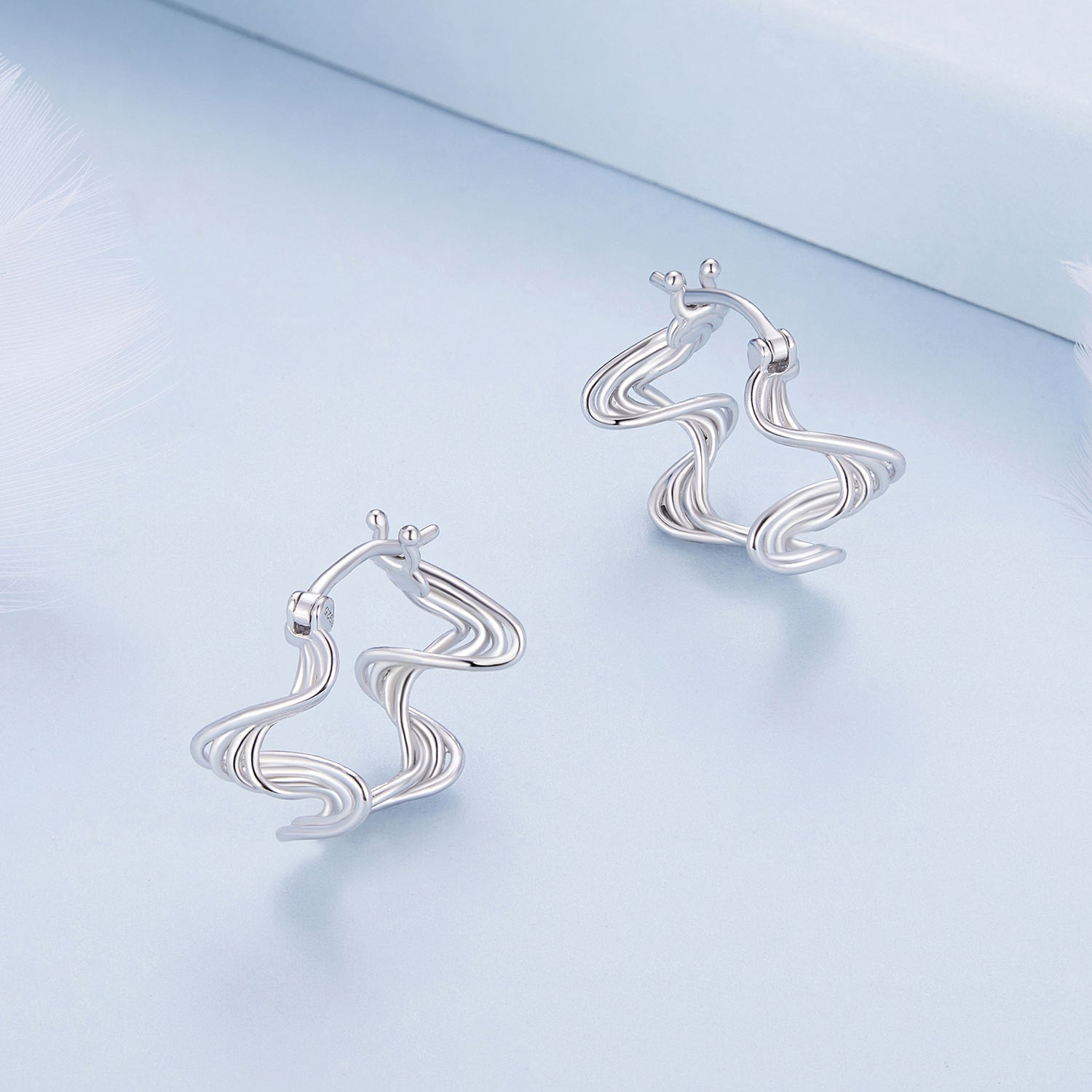 Silver Earrings Twisting Wave Hoop Earrings For Sale - sursenso Earring