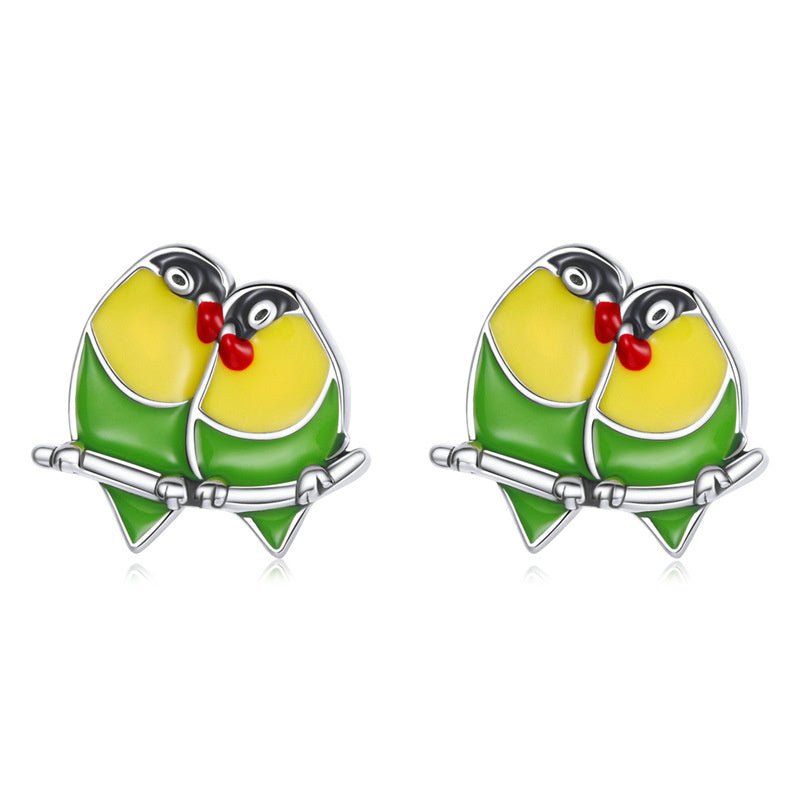 Silver Earrings Two Colored Orioles Stud Earrings For Sale - sursenso Earring