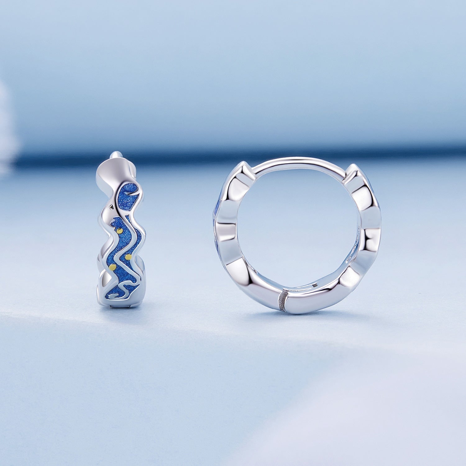 Silver Earrings Van Gogh Starry Sky Hoop Earrings For Sale - sursenso Earring