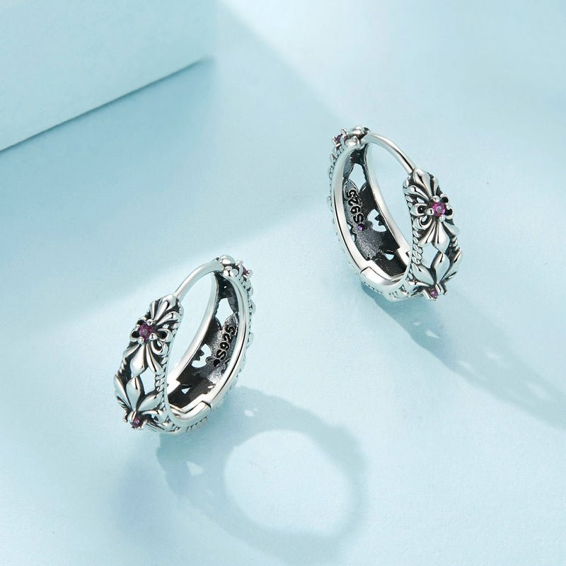Silver Earrings Vintage Iris CZ Hoop Earrings For Sale - sursenso Earring