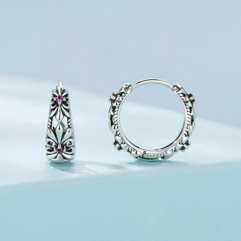 Silver Earrings Vintage Iris CZ Hoop Earrings For Sale - sursenso Earring
