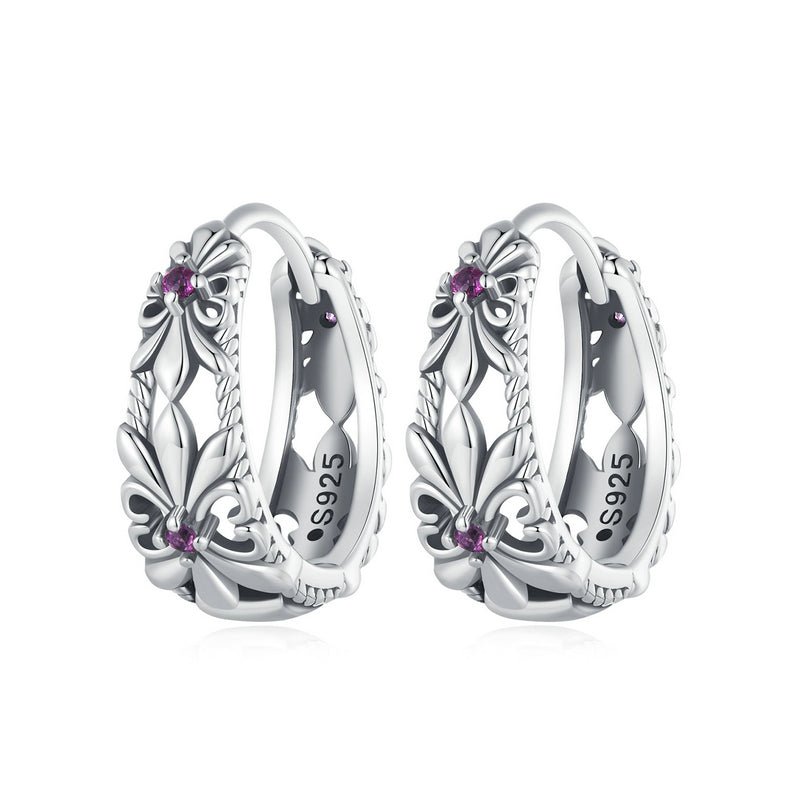 Silver Earrings Vintage Iris CZ Hoop Earrings For Sale - sursenso Earring