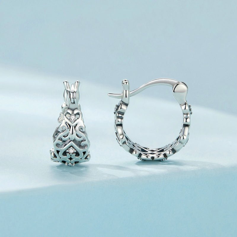 Silver Earrings Vintage Twist Pattern CZ Hoop Earrings For Sale - sursenso Earring