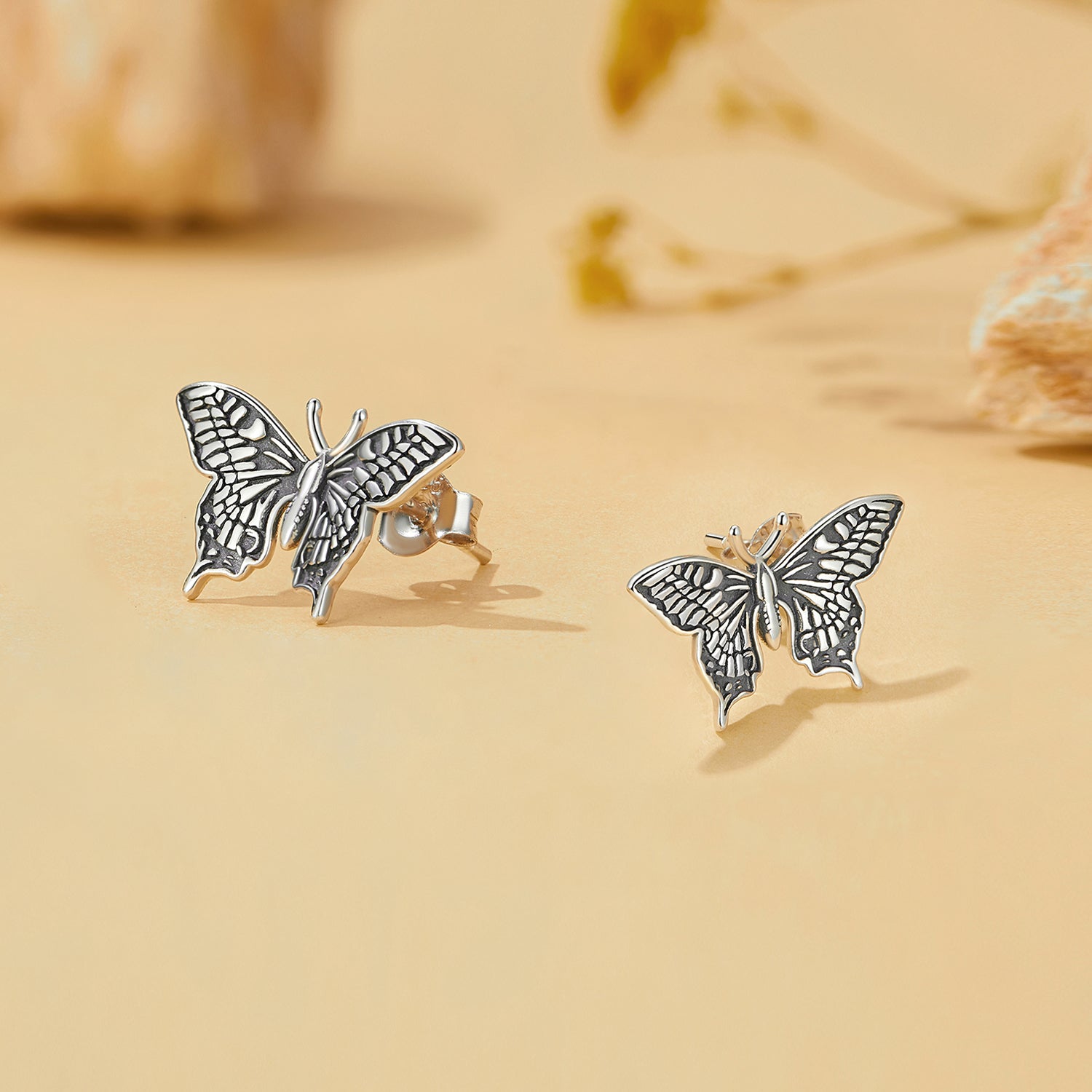 Silver Earrings Vivid Black Butterfly Stud Earrings For Sale - sursenso Earring