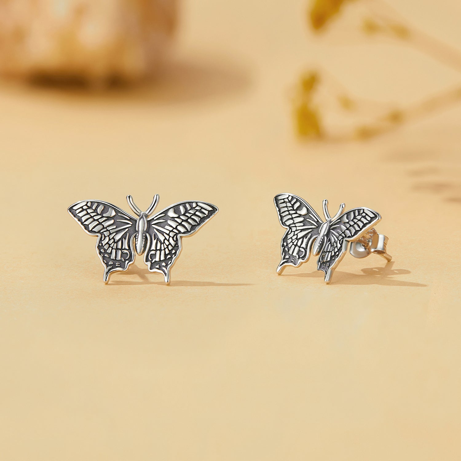 Silver Earrings Vivid Black Butterfly Stud Earrings For Sale - sursenso Earring