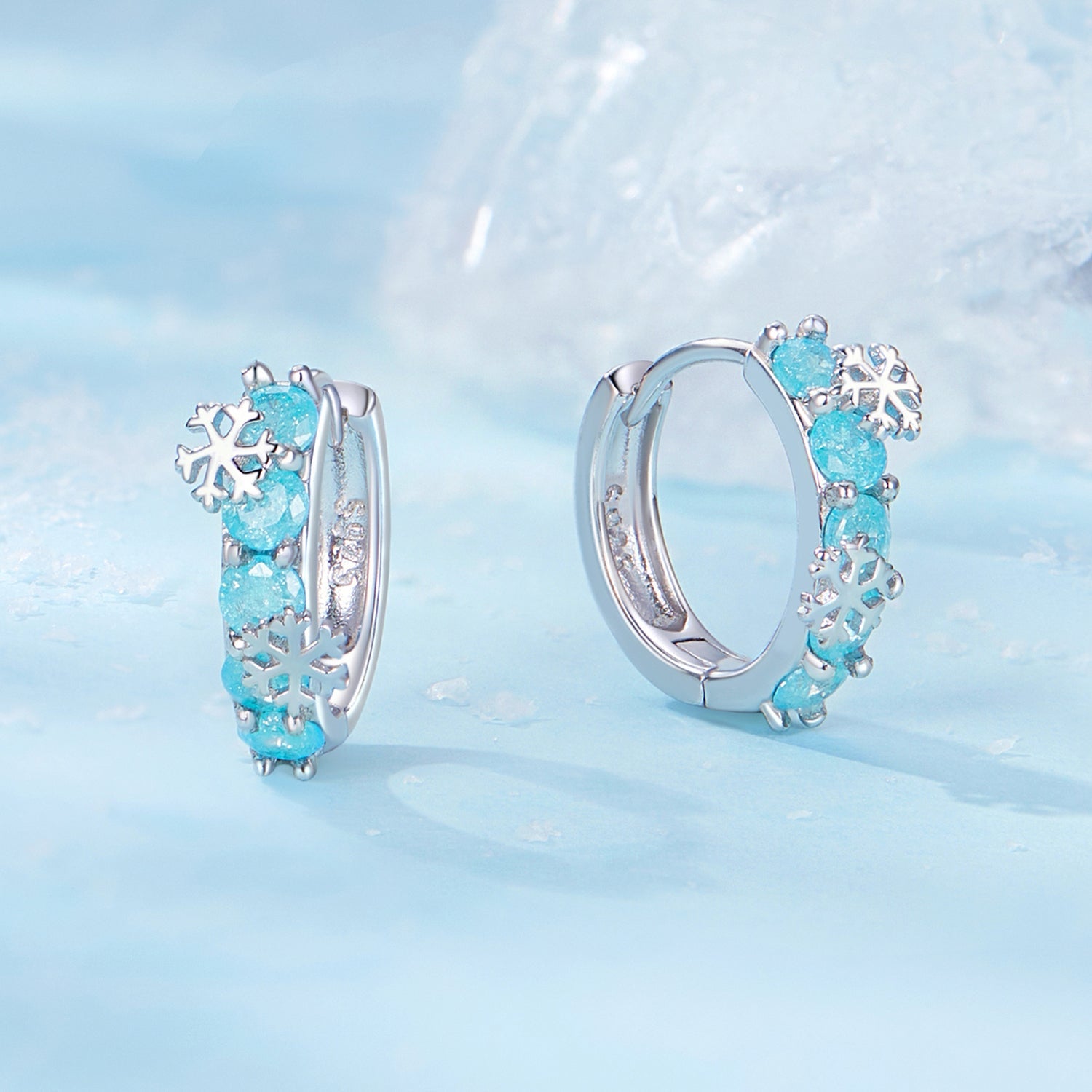 Silver Earrings Winter Ice Flower CZ Hoop Earrings For Sale - sursenso Earring