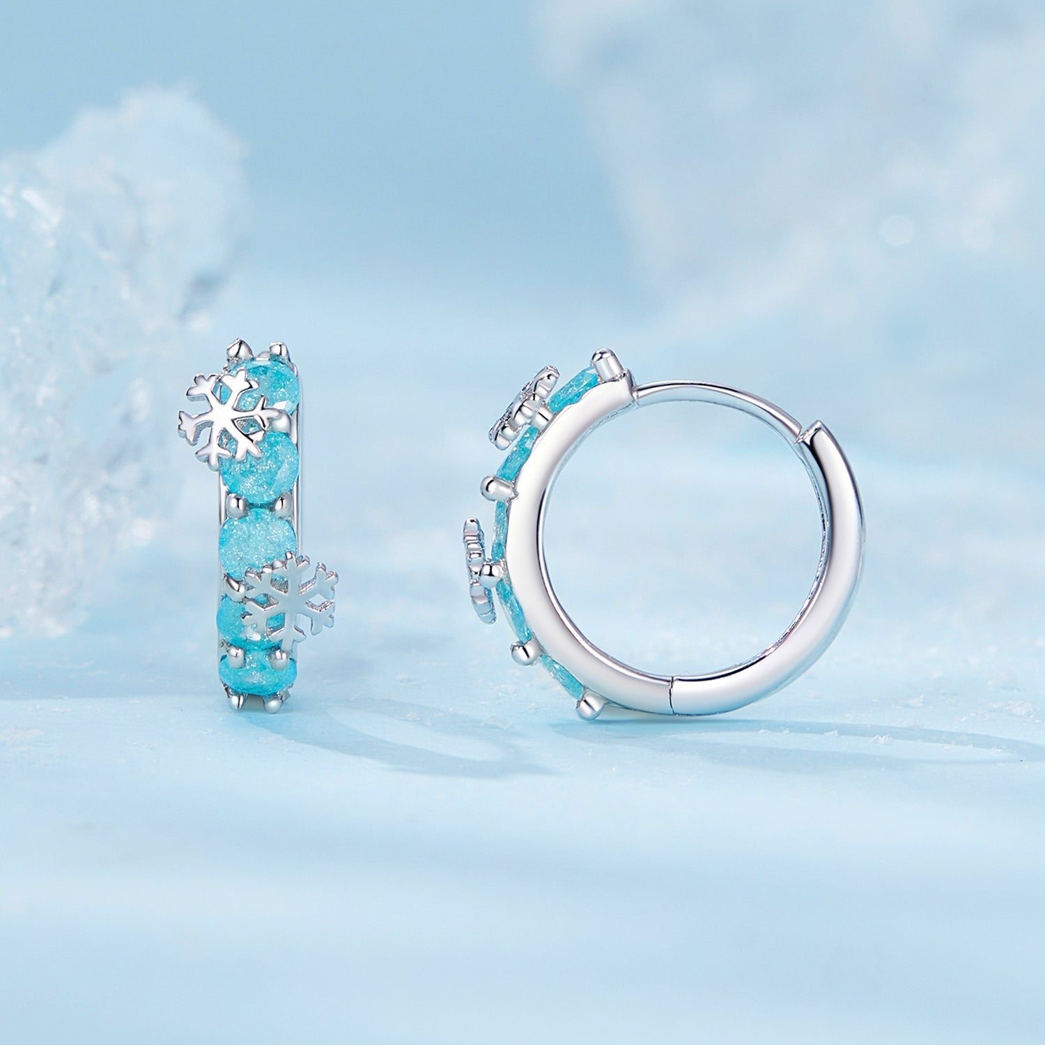 Silver Earrings Winter Ice Flower CZ Hoop Earrings For Sale - sursenso Earring