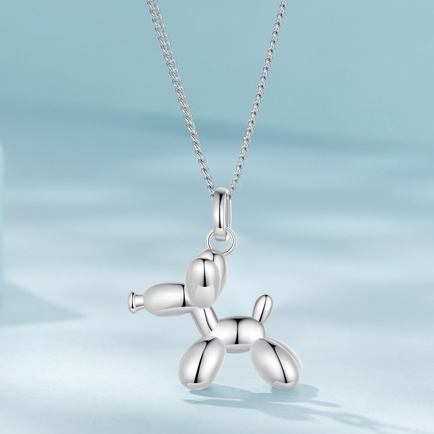 Silver Necklace Balloon Dog Pendant with Lobster Clasp For Sale - sursenso Necklaces