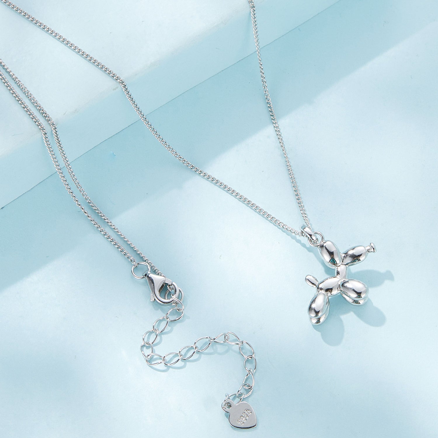Silver Necklace Balloon Dog Pendant with Lobster Clasp For Sale - sursenso Necklaces