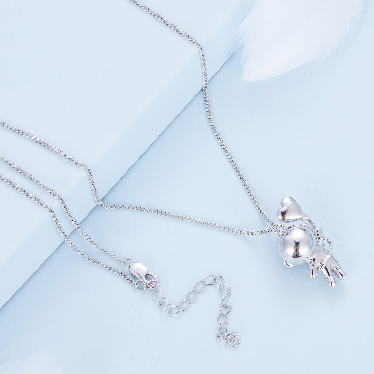 Silver Necklace Balloon of Love Astronaut Pendant Necklace with Lobster Clasp For Sale - sursenso Necklaces