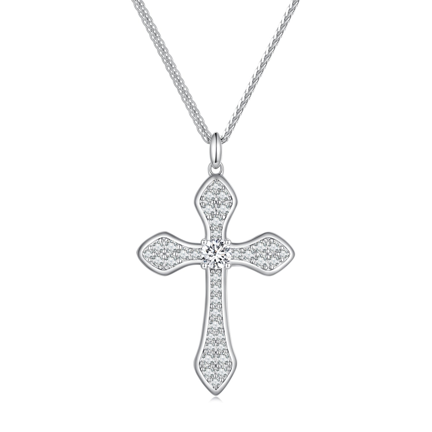 Silver Necklace Chopin The Cross CZ Pendant with Lobster Clasp For Sale - sursenso Necklaces