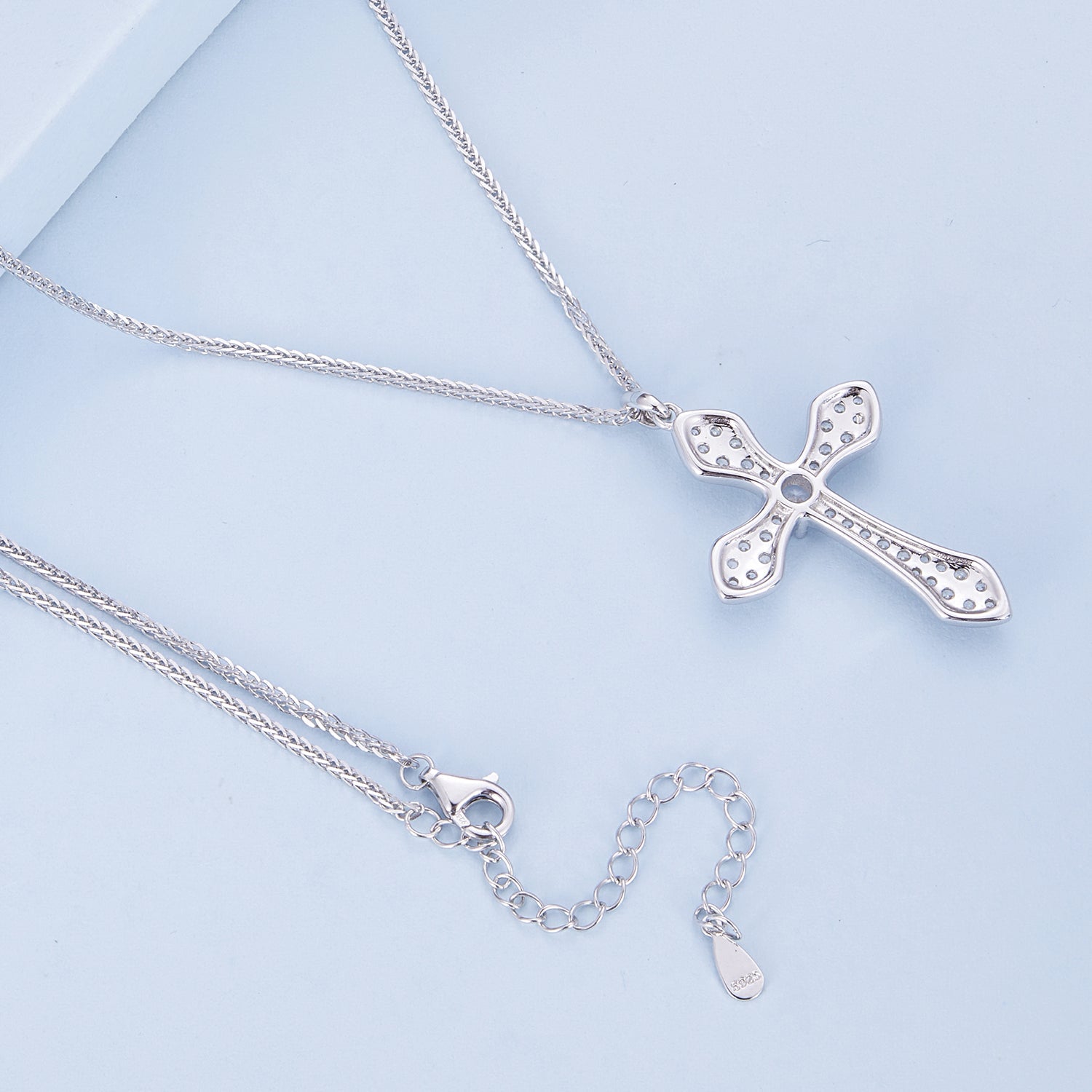 Silver Necklace Chopin The Cross CZ Pendant with Lobster Clasp For Sale - sursenso Necklaces