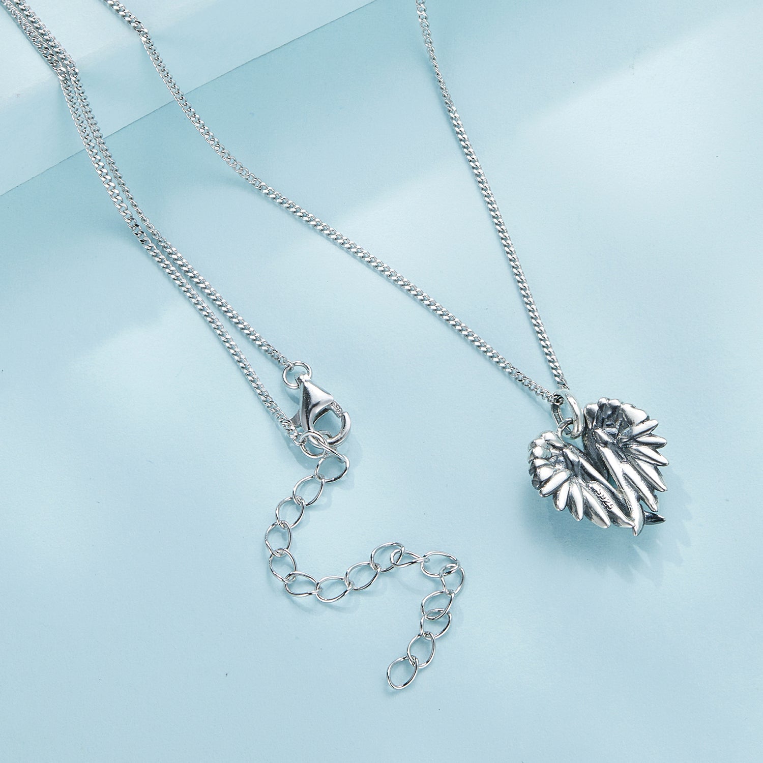 Silver Necklace Closed Wings Pendant with Lobster Clasp For Sale - sursenso Necklaces