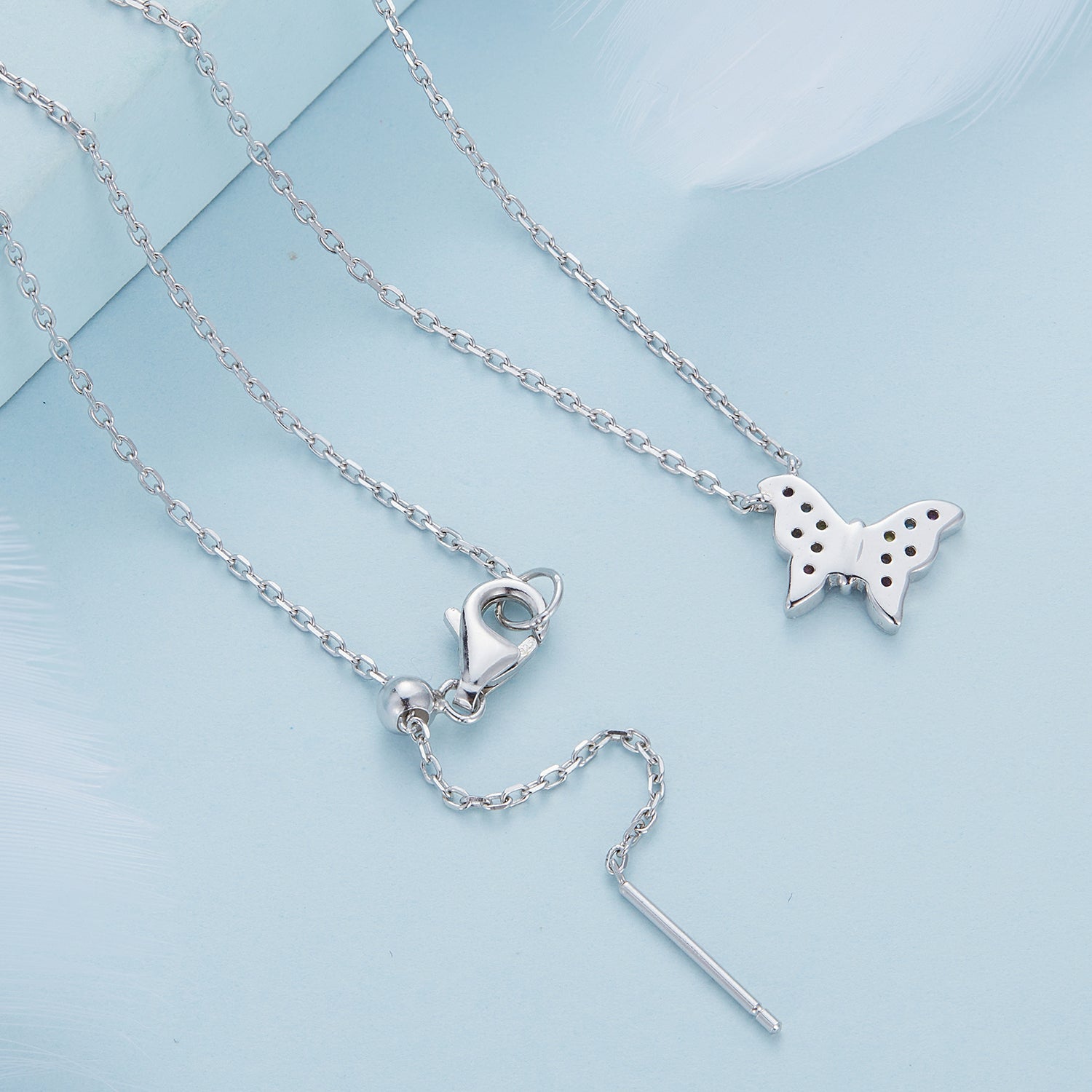 Silver Necklace Colorful Butterfly Pendant with Lobster Clasp Jewelry Adjustable For Sale - sursenso Necklaces