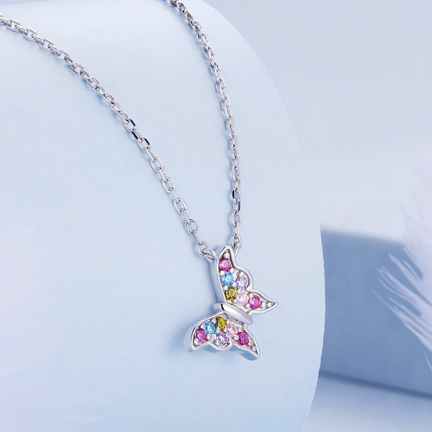 Silver Necklace Colorful Butterfly Pendant with Lobster Clasp Jewelry Adjustable For Sale - sursenso Necklaces