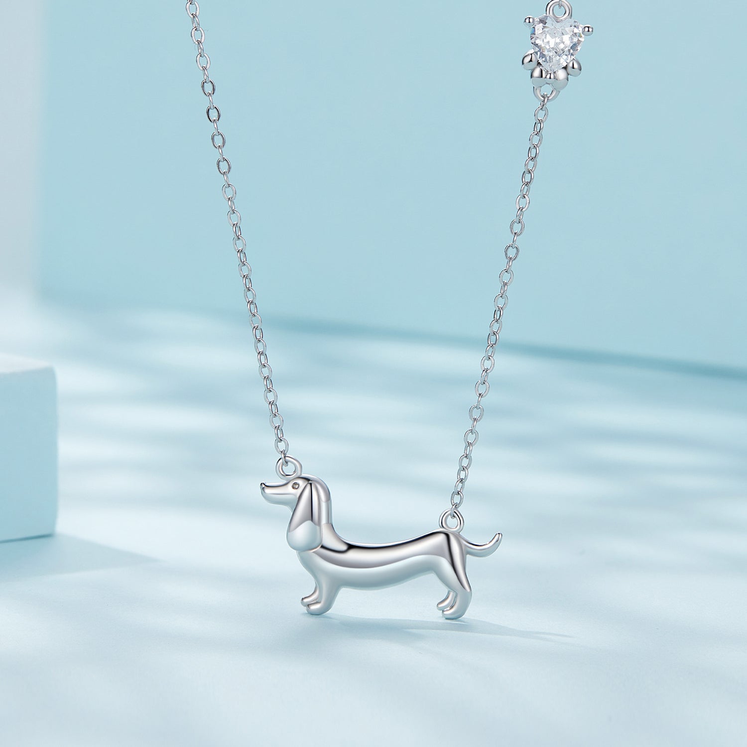 Silver Necklace Dachshund Pendant CZ Necklace with Lobster Clasp For Sale - sursenso Necklaces