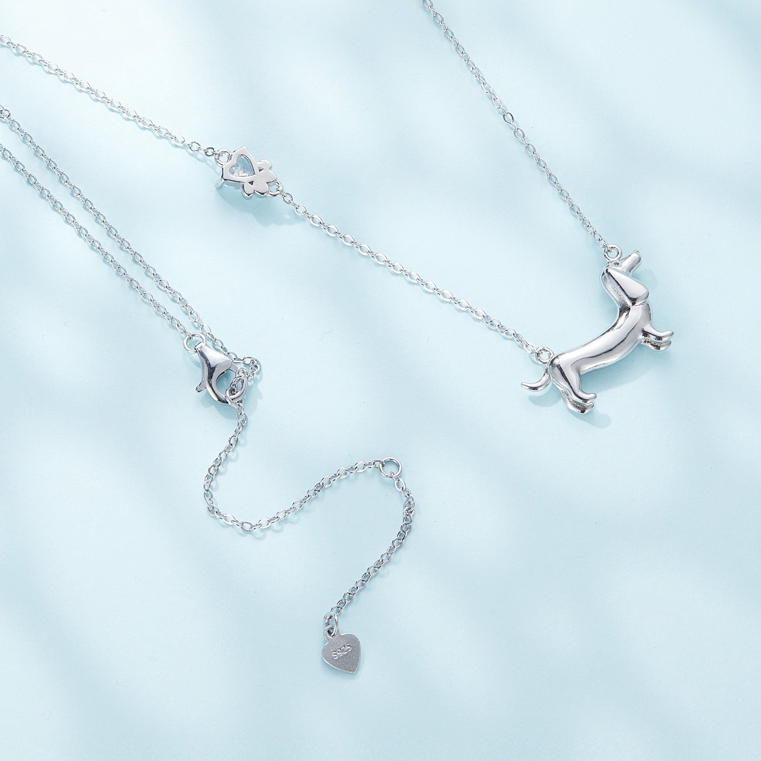 Silver Necklace Dachshund Pendant CZ Necklace with Lobster Clasp For Sale - sursenso Necklaces