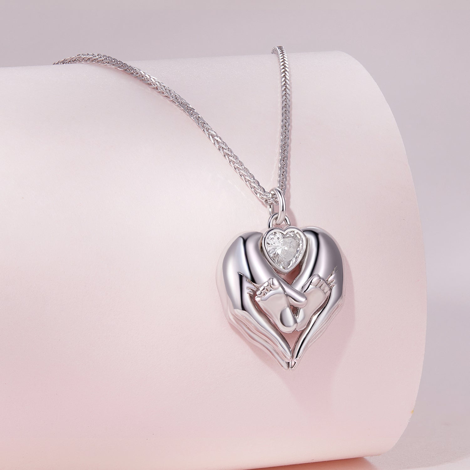 Silver Necklace Footprints of Love CZ Pendant Necklace with Lobster Clasp For Sale - sursenso Necklaces