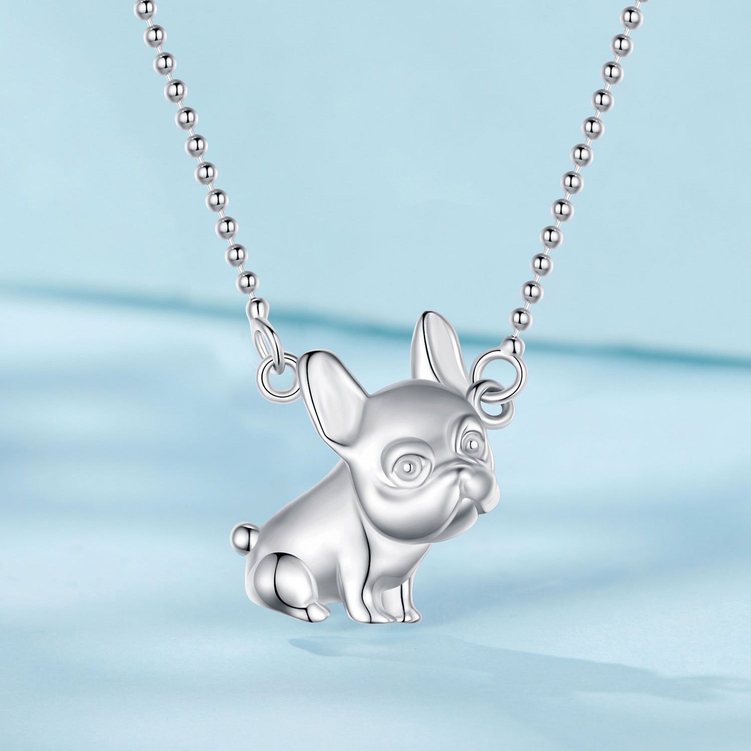 Silver Necklace French Bulldog Pendant Necklace with Lobster Clasp For Sale - sursenso Necklaces
