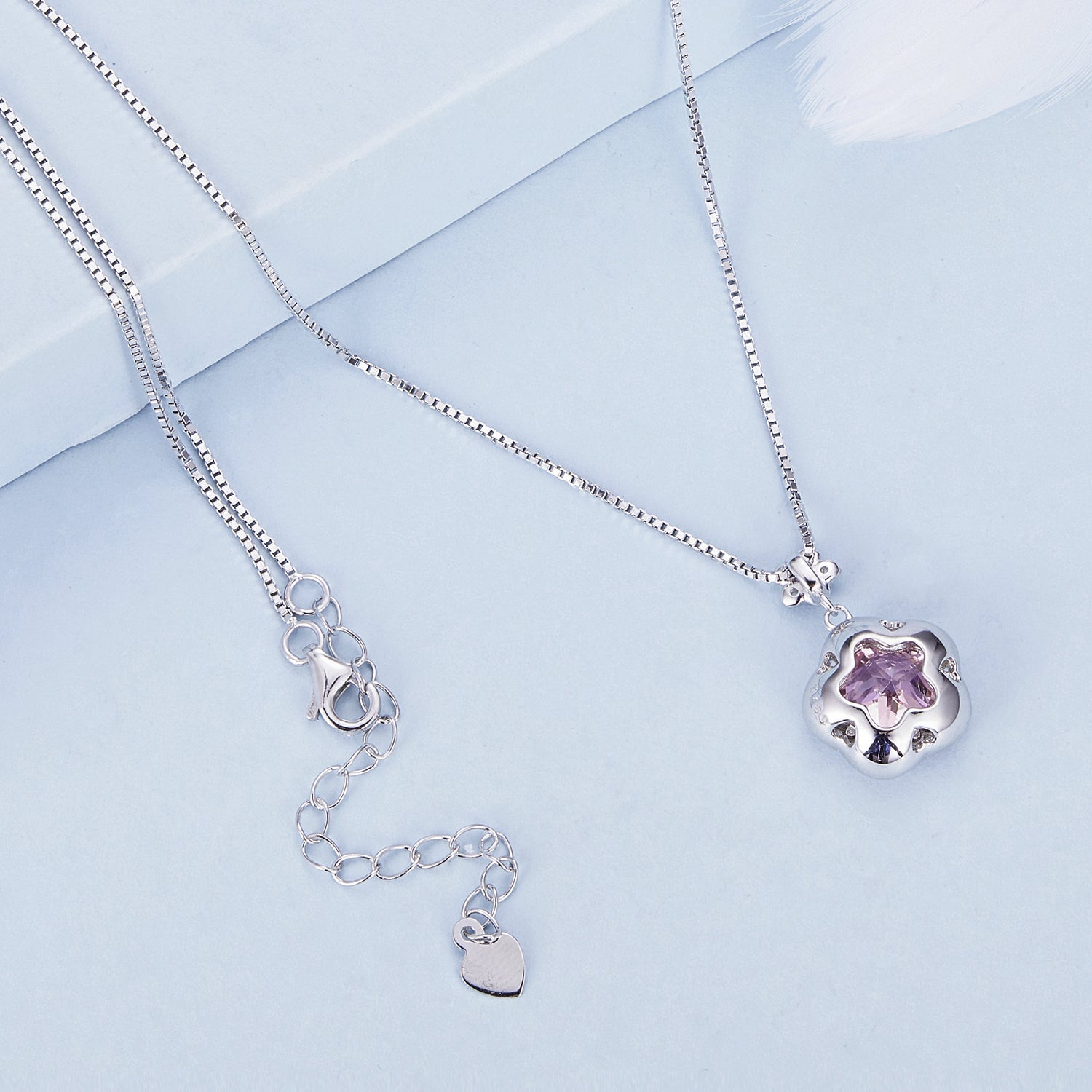 Silver Necklace Fresh Little Red Flower CZ Pendant with Lobster Clasp For Sale - sursenso Necklaces