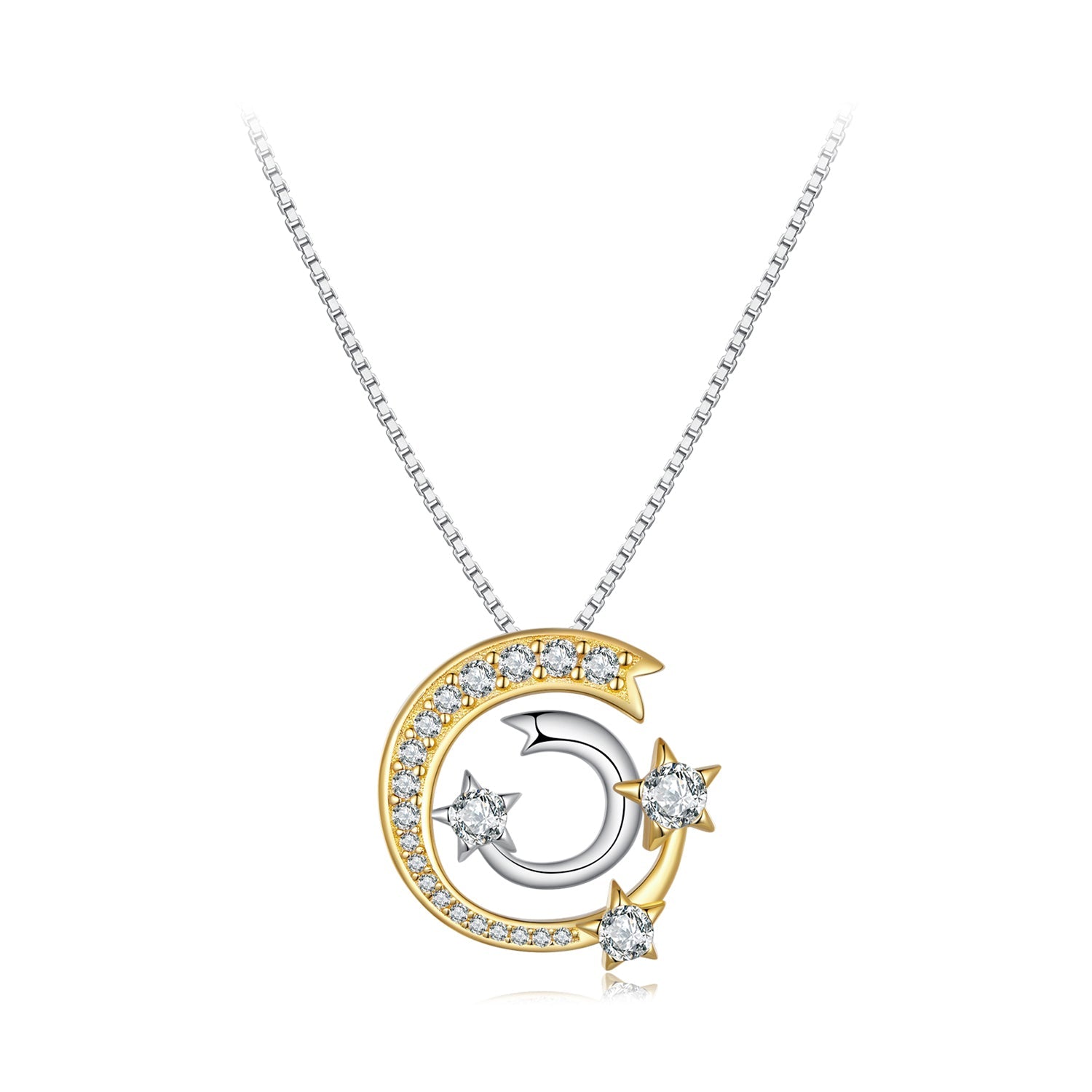 Silver Necklace Gold Meteor CZ Pendant with Lobster Clasp For Sale - sursenso Necklaces