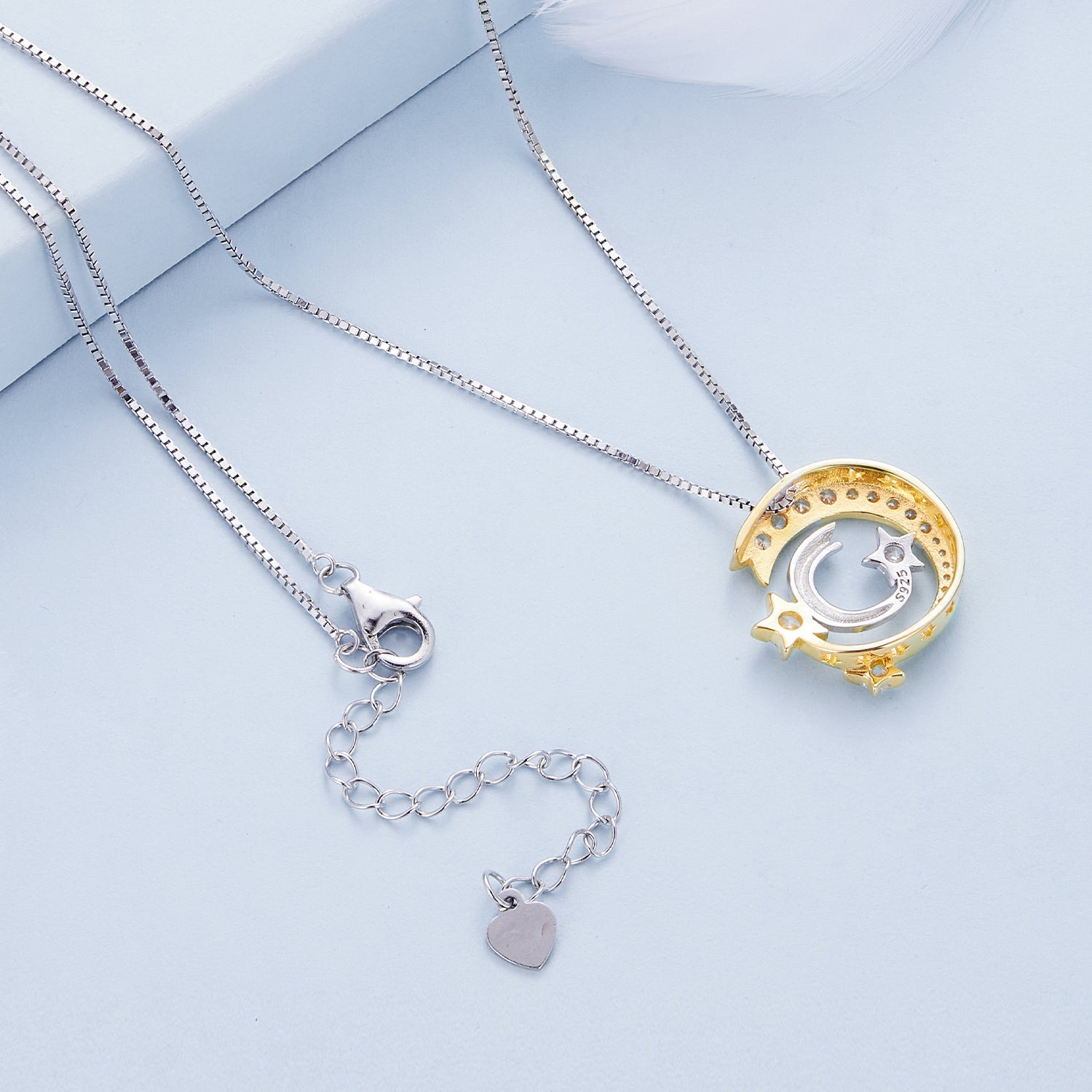 Silver Necklace Gold Meteor CZ Pendant with Lobster Clasp For Sale - sursenso Necklaces