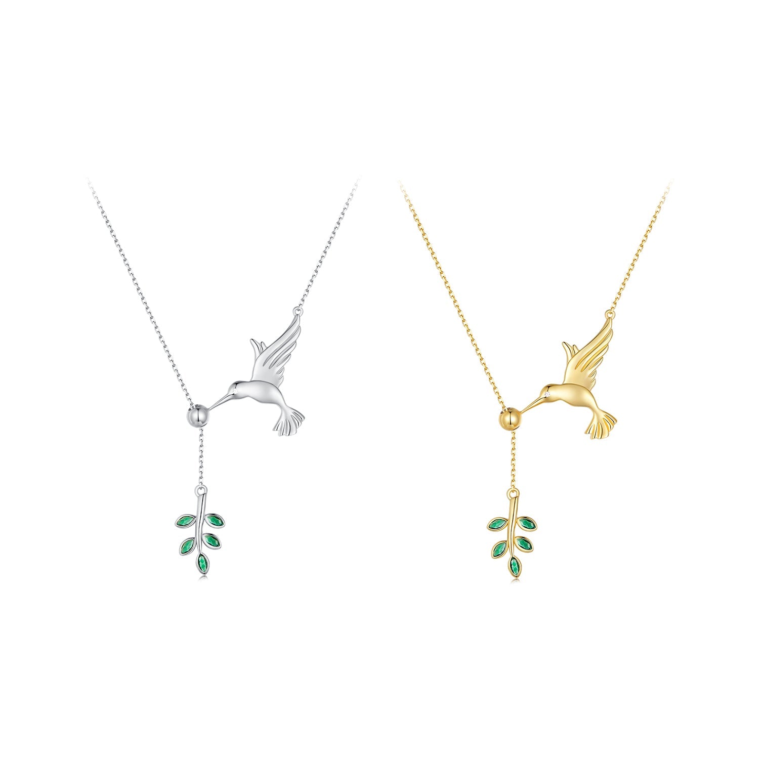 Silver Necklace Greetings From Hummingbirds CZ Pendant Necklace with Lobster Clasp For Sale - sursenso Necklaces